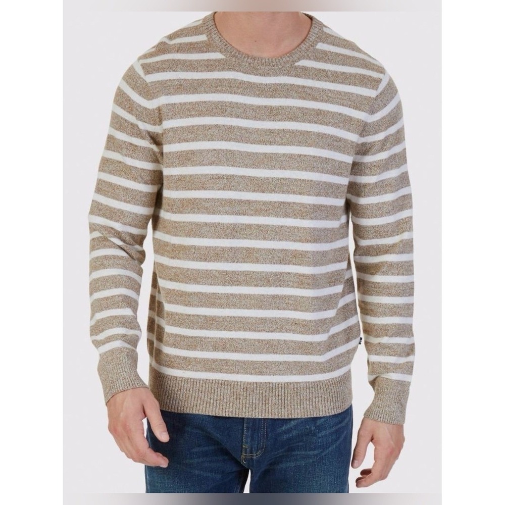 NAUTICA Men's Crewneck 100% Cotton Sweater in Classic Tan & White Stripe, XL